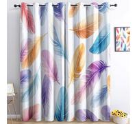 Rideau Motif de Plumes de Bohème Rideaux Thermiques à Oeillets pour Salon Chambre Fenetre, Violet Acoustiques Opaque Fenêtres Décoration 140L X 260H cm (2 Panneaux)