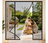 Rideau Moustique pour Porte Double Noir 230x265cm Fermeture magnétique automatique pour un passage mains libres L'air Peut Circuler Librement