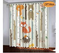 Rideau Occultant 3D Animaux De La Forêt Rideau De Fenêtre Isolant Thermique Et Phonique en Polyester,Lot De 2-150X166Cm