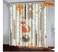 Rideau Occultant 3D Animaux De La Forêt Rideau De Fenêtre Isolant Thermique Et Phonique en Polyester,Lot De 2-170X200Cm