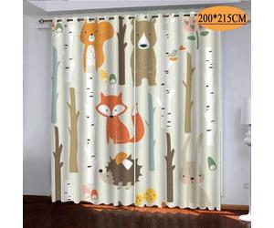 Rideau Occultant 3D Animaux De La Forêt Rideau De Fenêtre Isolant Thermique Et Phonique en Polyester,Lot De 2-200X215Cm