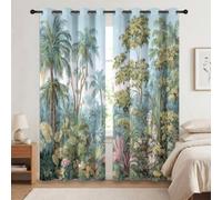Rideau occultant à Motif de Jungle Tropicale & Fleurs Sauvages, Plante Feuille Rideaux œillets Isolation Thermique Traitements fenêtre à œillets pour Salle De Séjour, 140L X 260H cm (2 Panneaux), Vert