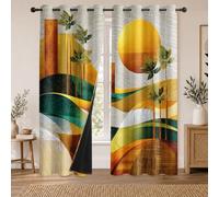 Rideau Occultant Abstrait Bohème Rideaux Thermiques Lignes Ondulées pour Salon Chambre, Lot de 2 Rideaux et Draperies Intérieurs à Oeillets, 140x200 cm (LxH)