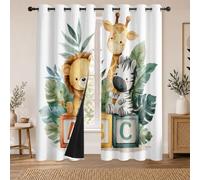 Rideau Occultant Animaux de Dessin Animé Rideaux Thermiques Jungle Verte pour Salon Chambre, Lot de 2 Rideaux et Draperies Intérieurs à Oeillets, 140x300 cm (LxH)