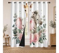 Rideau Occultant Animaux de La Jungle Rideaux Thermiques Motif Fleurs Ros pour Salon Chambre, Lot de 2 Rideaux et Draperies Intérieurs à Oeillets, 140x260 cm (LxH)