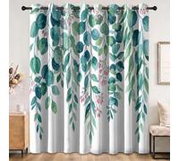 Rideau Occultant Aquarelle Botanique, Rose Vert Doux Polyester Rideaux | Traitements de fenêtre Isolés Thermiquement Imprimés de Feuilles Retombantes Floral, 2 Pcs L140 x H260 cm Rideau pour Chambre
