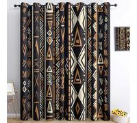 Rideau Occultant Art Tribal Africain Motifs géométriques 3D Imprimé Occultants Polyester Rideaux Couleur Orange Salon Design Moderne Rideaux De Cuisine De 140L X 260H cm (2 Panneaux)