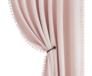 Rideau occultant avec pompons, rideau à anneaux rose, style cottage, rideau isolant, rideau occultant pour chambre de fille, salon, chambre à coucher - 2 pièces (rose, 140 x 225 cm)