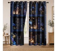Rideau Occultant Bibliothèque Fleurs Rideaux Thermiques Étagère à Livres Rétro pour Salon Chambre, Lot de 2 Rideaux et Draperies Intérieurs à Oeillets, 140x200 cm (LxH)