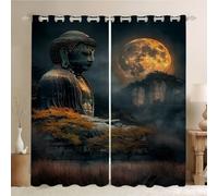 Rideau Occultant Bouddha Rideaux et Draperies Intérieurs Lune Rideau Opaque à Oeillets, pour Salon, Chambre à Coucher, Décoration de Maison LxH/2x117x183cm