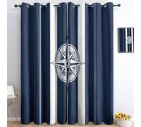 Rideau Occultant Boussole Rose Design Ligne 3D Imprimé Occultants Polyester Rideaux Bleu Salon Design Moderne Rideaux De Cuisine De Porte Fenêtre À Oeillets 140L X 260H cm (2 Panneaux)