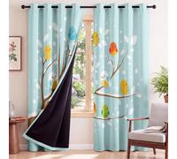 Rideau Occultant Cartoon Oiseau Scandinavienave L 140 x H 250 cm, Arbre Oiseau Neige Rideaux et Draperies pour Enfants Filles Chambre Salon Rideaux de Fenêtre Thermiques Isolants
