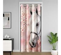 Rideau Occultant Cheval Blanc 150x203 - Porte D'Extérieur Imprimé Sakura pour Enfant Fille - Style Western Rustique Ferme pour Chambre Placard