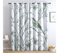 Rideau Occultant Chinoise Verte, Rideau Isolant Thermique pour Salon Chambre, Rideaux Motif Fleurs Oiseaux, Rideau Opaque à Oeillets, Lot de 2 Rideaux et Draperies Intérieur 140x220cm LxH (IQ-&181)