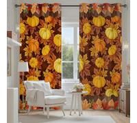 Rideau Occultant Citrouille Feuille d'érable, Rideaux Feuille Citrouille | Automne Rustique, Rideau Thermique Isolant Anti Froid, Lot de 2 Rideaux Opaque à Oeillet pour Chambre Salon, 140x200 cm (LxH)