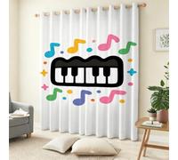 Rideau Occultant Clavier de Piano Lot de 2 Rideau Isolant Thermique Anti Froid 3D Notes de Musique Colorées Rideau à Oeillets Opaque Cuisine Chambre Adulte Décoration Fenêtre 91.5x214 cm C.1146