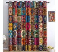 Rideau Occultant De 2 Pièces Motifs Indiens Traditionnels Bloqueur Lumière Rideaux Thermiques Isolants Économie D'Énergie 150L X 280H cm Polyester Rideaux Phonique Salon Chambre Balcon Coloré