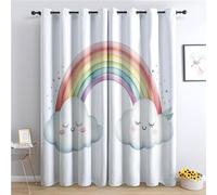 Rideau Occultant Enfant Fille, Rideau Isolant Thermique pour Salon Chambre, Rideaux Motif Nuage Arc en Ciel, Rideau Opaque à Oeillets, Lot de 2 Rideaux et Draperies Intérieur 117x137cm LxH (IQ-&2)