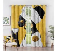 Rideau Occultant Femme Africaine - Rideau Thermique Motif Black Fille Art, Rideaux Chambre Salon Fenetre, Lot de 2 Rideaux et Draperies Intérieurs à Oeillets, 140x220 cm (LxH) P#-339