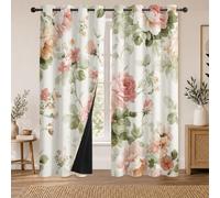 Rideau Occultant Fleurs Rose Rideaux Thermiques Fleuri Aquarelle pour Salon Chambre, Lot de 2 Rideaux et Draperies Intérieurs à Oeillets, 140x145 cm (LxH)