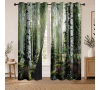 Rideau Occultant Forêt Verte Rideaux Thermiques Motif Paysage Nature pour Salon Chambre, Lot de 2 Rideaux et Draperies Intérieurs à Oeillets, 140x200 cm (LxH)
