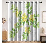 Rideau Occultant Frais Aquarelle Salon, Jaune Vert Doux Polyester Rideaux | Traitements de fenêtre Isolés Thermiquement Imprimés de Floral Branches Silhouettes, 2 Pcs L117 x H183 cm Rideau pour Chambre