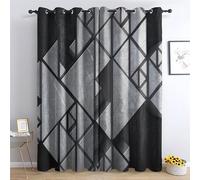 Rideau Occultant Géométrie Tridimensionnelle Gris Noir, Rideaux Thermiques à Oeillets pour Salon Chambre Fenetre, Motif Adulte Rideaux Lot De 2 Moderne Décoration De Fenêtre, 140x220 cm (L x H)