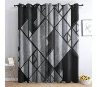 Rideau Occultant Géométrie Tridimensionnelle Gris Noir, Rideaux Thermiques à Oeillets pour Salon Chambre Fenetre, Motif Enfant Rideaux Lot De 2 Moderne Décoration De Fenêtre, 110x215 cm (L x H)