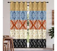 Rideau Occultant Imprimé Géométrie Motifs Patchwork Fleurs Enfant, Thermique Rideaux à Oeillets Motif Rétro Élégant, Doux Polyester Rideaux pour Chambre Salon, 70 X 240 cm (LxH) (2 Panneaux)