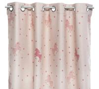 Rideau occultant imprimé licorne - 140 x 250 cm - Rose