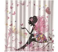 Rideau Occultant Isolant Thermique-Motif Papillon Fée - Blanc/Rose/Jaune-1 Pièce 100x140cm pour Chambre d'Enfant/Fille ou Salon