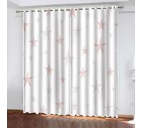 Rideau Occultant Isolant Thermique Salon Chambre Enfant Rideaux À Oeillets 3D Fond Blanc Étoile Rose Fantaisie Motif Rideaux Acoustiques Draperies Intérieurs Décoration De Fenêtre 140X160Cm