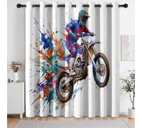 Rideau Occultant Lot de 2 110L x 215H cm Rideaux Thermique Isolant Anti UV | Rideaux Graffiti Sport à Oeillets, Anti Froid et Chaleur, Decoration Chambre Salon Intérieurs - Pilote Moto Casque Peinture