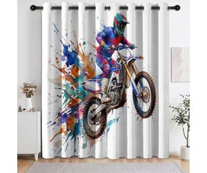 Rideau Occultant Lot de 2 140L x 180H cm Rideaux Thermique Isolant Anti UV | Rideaux Graffiti Sport à Oeillets, Anti Froid et Chaleur, Decoration Chambre Salon Intérieurs - Pilote Moto Casque Peinture