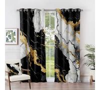 Rideau Occultant Marbre - Rideau Thermique Motif Abstrait Noir et Blanc Or, Rideaux Chambre Salon Fenetre, Lot de 2 Rideaux et Draperies Intérieurs à Oeillets, 140x200 cm (LxH) G#-184