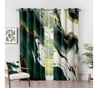 Rideau Occultant Marbre - Rideau Thermique Motif Vert émeraude et Or Abstrait, Rideaux Chambre Salon Fenetre, Lot de 2 Rideaux et Draperies Intérieurs à Oeillets, 75x166 cm (LxH) G#-156