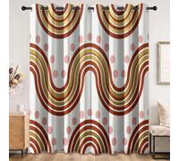 Rideau Occultant Mid-Century Moderne Arqué Salon, Orange Jaune Doux Rideaux | Traitements de fenêtre Isolés Thermiquement Imprimés de Vintage Pois Géométrique, L140 x H180 cm Rideau pour Chambre Cuisine