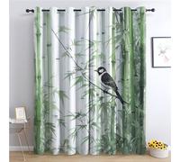 Rideau Occultant Motif Bambou et Oiseaux, Isolant Thermique pour Salon Chambre, Opaque à Œillets, Lot de 2 Draperies Intérieur 140x200cm LxH