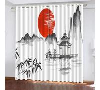 Rideau Occultant naturel Style Japonais Rideaux adulte Chambre Salon Moderne 3D Pavillon, Bambou Rideau Isolant Thermique Froid 100% Polyester Anti Bruit Grande Largeur Rideau 2 Pièces L140 X H250