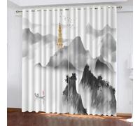 Rideau Occultant naturel Style Japonais Rideaux Garcon Fille Chambre Salon Moderne 3D Montagnes, Bateaux Rideau Isolant Thermique Anti Froid 100% Polyester Grande Largeur Rideau 2 Pièces L110X H215