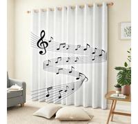 Rideau Occultant Note de Musique Noire Rideaux Thermique Isolant 3D Thème Musical Lot de 2 Rideaux Opaque Salon Chambre d'amis Décoration Fenêtre avec Œillets 117x138 cm C.815