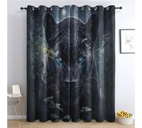 Rideau Occultant Panthère - Rideau Thermique Motif Animal Sauvage Léopard, Rideaux Chambre Salon Fenetre, Lot de 2 Rideaux et Draperies Intérieurs à Oeillets, 75x166 cm (LxH) E&-24