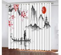 Rideau Occultant Peinture à L'encre 3D Polyester Opaque Rideaux Salon Multicolore Rideau Chambre Paysage Paysage Japonais Rideaux Oeillets Décor Intérieur Opaque Chambre Adulte（220x215 cm）