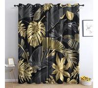Rideau Occultant Plante Or Art Créativité, Rideaux Thermiques à Oeillets pour Salon Chambre Fenetre, Motif Garçon Fille Enfant Rideaux Lot De 2 Moderne Décoration De Fenêtre, 140x160 cm (L x H)