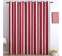 Rideau Occultant Rayures Classique Simple Moderne Thermique Isolant Anti Froid Polyester 140L X 260H cm (2 Panneaux) Chambre Cuisine Décoration Rouge Blanc