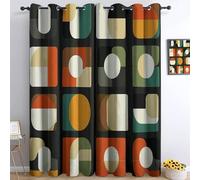 Rideau Occultant Rétro Cube Géométrique Rideau Thermique Isolant Anti Froid A Oeillets Rideaux Salon Anti Bruit Décoratif Chambre Enfant Adult Cuisine Coloré 150L X 280H cm (2 Panneaux)