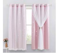 Rideau Occultant Rose Clair - Lot de 1 - Motif Étoiles pour Fille/Enfant - Doublure Thermique Lumineuse - 132x160cm