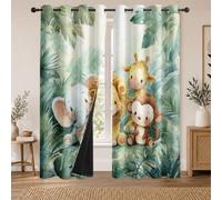 Rideau Occultant Safari Rideaux Thermiques Animaux de La Jungle Mignon pour Salon Chambre, Lot de 2 Rideaux et Draperies Intérieurs à Oeillets, 140x240 cm (LxH)
