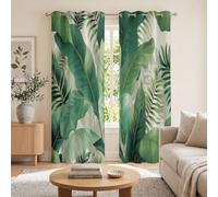 Rideau Occultant Salon Feuilles Bananier Motifs Des Nervures Des Feuilles, Rideaux Plantes La Jungle Tropicaleavec Oeillets 2 Panneaux Rideaux Occultant Thermiques Opaque,140L × 240H Cm, Vert Émeraude