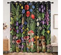 Rideau Occultant Sombre Botanique Salon, Multicolore Doux Polyester Rideaux | Traitements de fenêtre Isolés Thermiquement Imprimés de Champignons Floral Fruits, L85 x H200 cm Rideau pour Chambre Cuisine